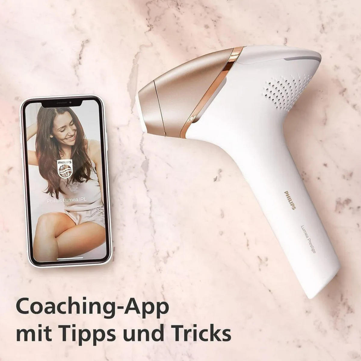HAARENTFERNER IPL Gerät Weiß, 450000 Lichtimpulse, 3 Aufsätze, Körperpflege, Gesichtspflege, Intimbereich, Akku, Langzeit Haarreduktion, Beauty Gerät - Goldfarben/Weiß, Kunststoff (7/13/20cm) - Philips