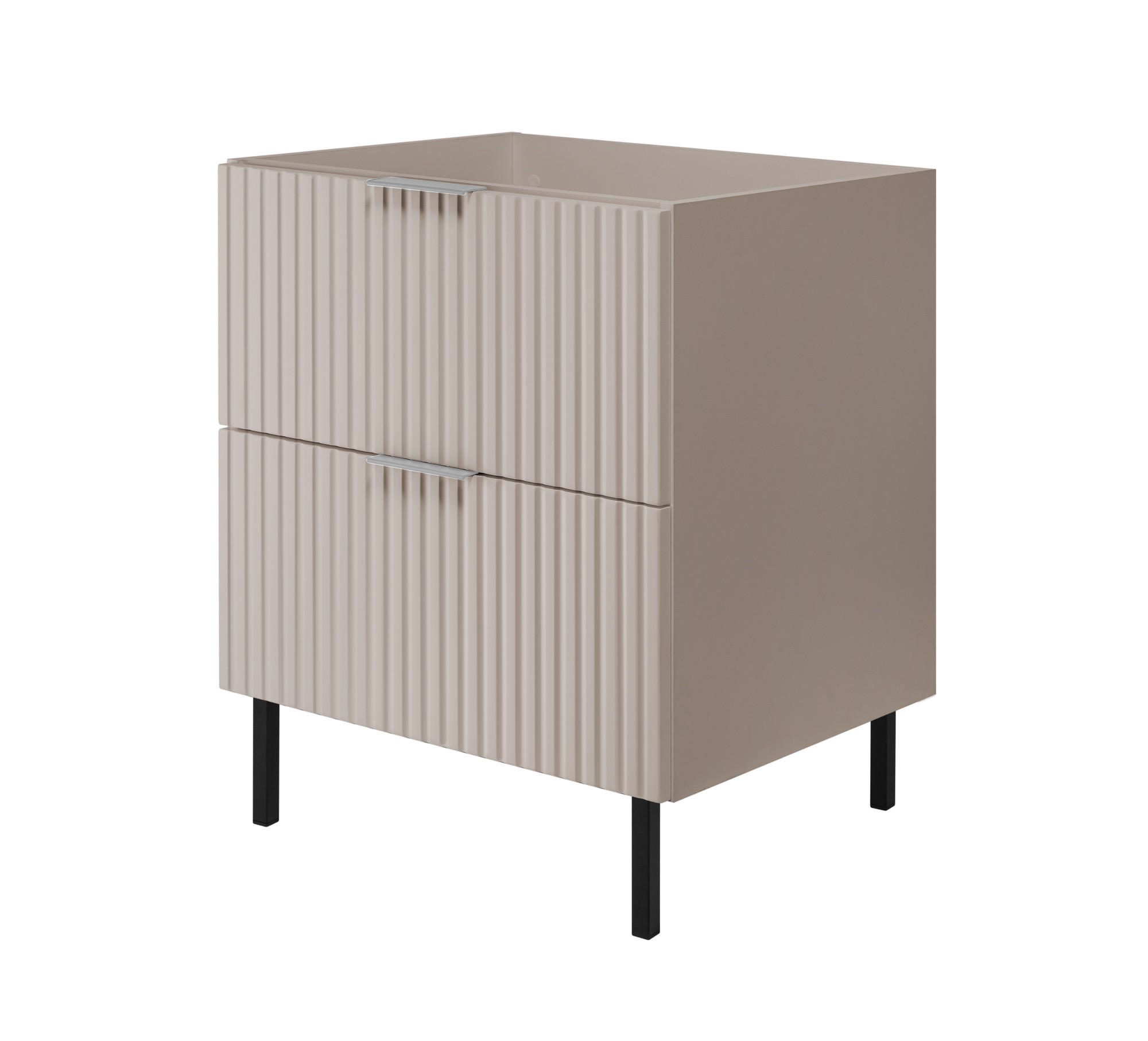 WASCHBECKUNTERSCHRANK, Kaschmir, 60 x 77 x 46 cm, silberner Griff, schwarze Beine, ohne Top - Beige/Silberfarben, Holzwerkstoff (60/77/46cm) - 3XE LIVING