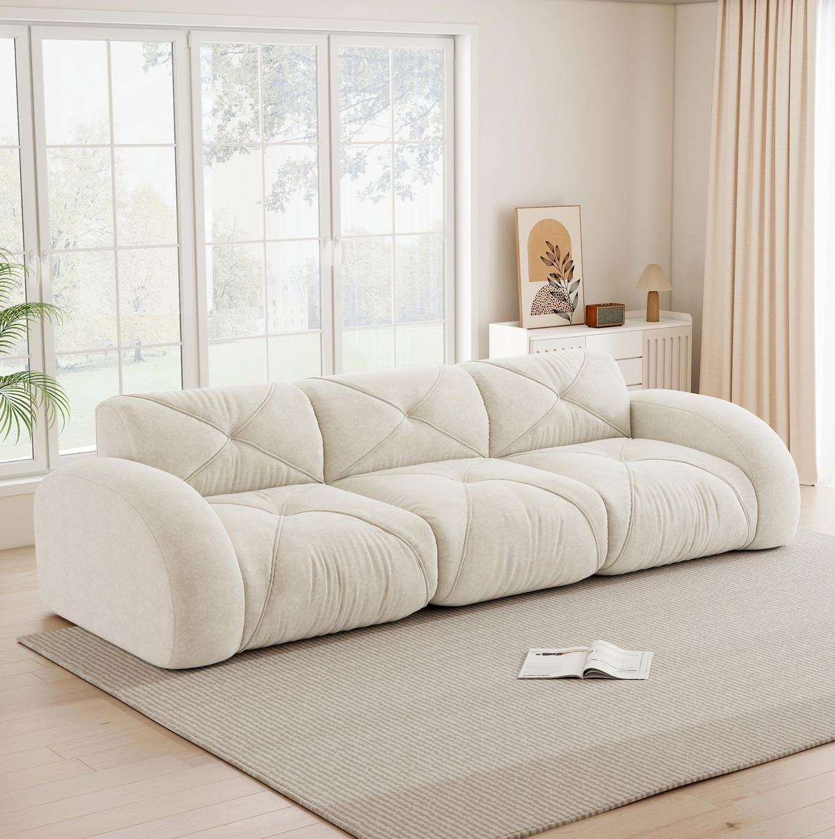 SOFA rahmenlos 3-Sitzer Chenille Weiß - Weiß, Kunststoff (95/76/281cm) - Meubliv