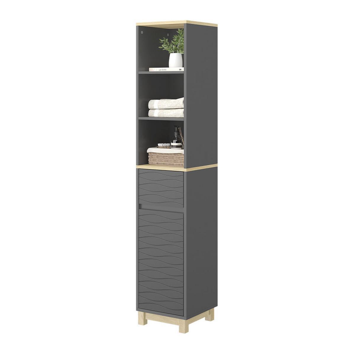 BADEZIMMERMÖBEL Livia Anthrazit 30 x 151.5 cm mit Schublade - Anthrazit/Naturfarben, Holzwerkstoff (30/151/30cm) - Vicco