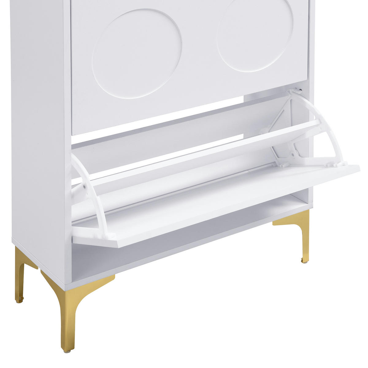 SCHUHSCHRANK aus MDF 63x24x120cm in Weiß mit goldfarbenen Metallbeinen - Weiß, Holzwerkstoff (63/120/24cm) - Modfu