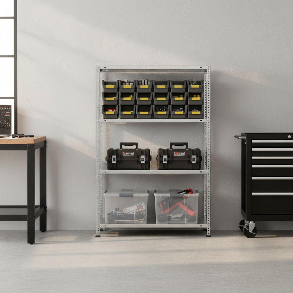 SCHRAUBREGAL PANDA MID | HxBxT 150x80x40cm | 4 Fachböden | Fachlast 100kg | Verzinkt - Silberfarben, Metall (80/150/40cm) - PROREGAL