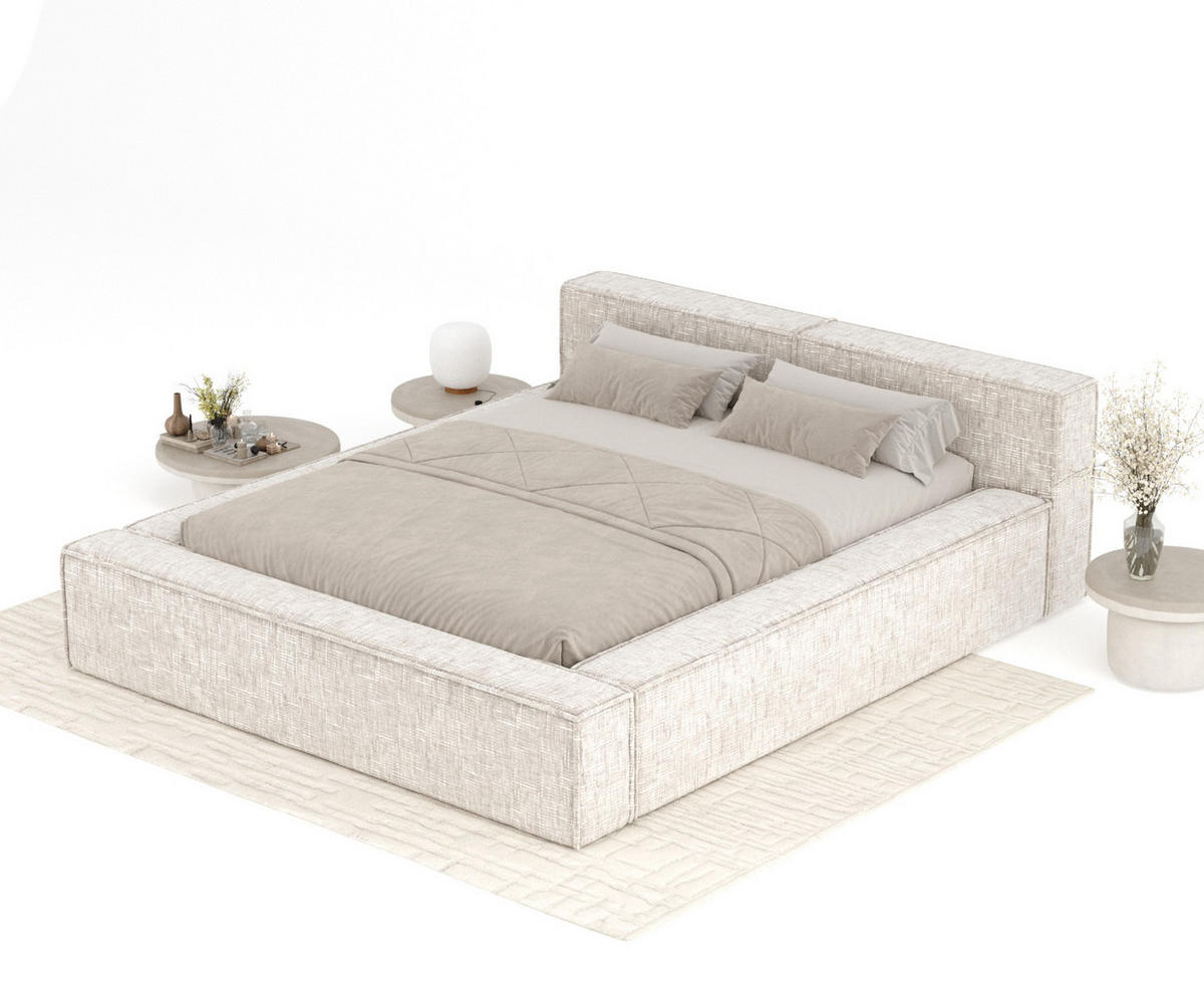 POLSTERBETT Voliera Creme 200/200 cm im Webstoff - Birkefarben/Creme, Holz/Holzwerkstoff (200/200cm) - Maison de Reve