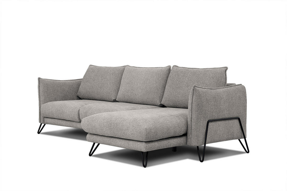 ECKSOFA HOSTEN 4-Sitzer, platinfarben - Platinfarben/Schwarz, Holzwerkstoff/Textil (269/158cm) - Courtois Laville