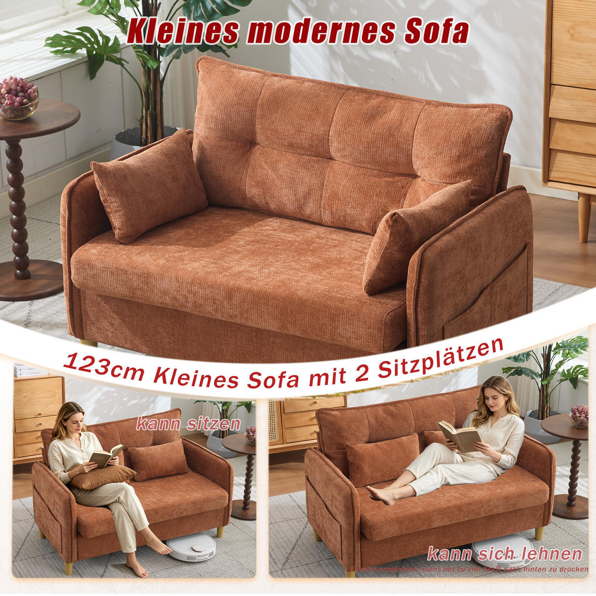 SCHLAFSOFA 127/75.5/83 cm Braun mit Armlehnen und Seitentaschen - Braun, Textil (75.5/83/127cm) - Oxeza