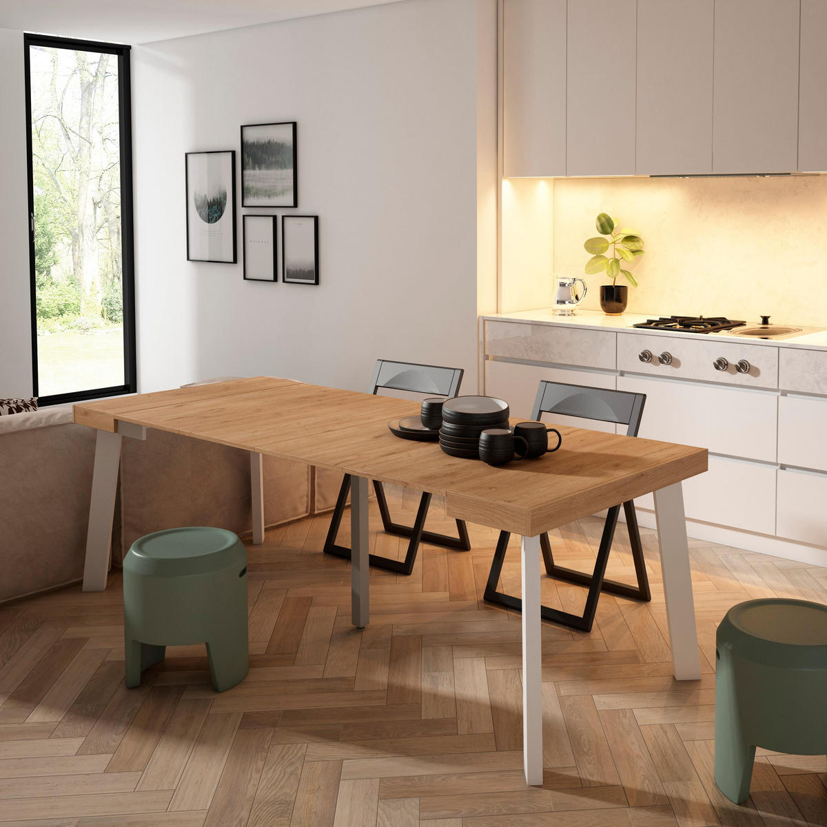 KONSOLENTISCH ausziehbar 58 bis 222cm, für 10 Gäste, eiche, 90/58/73cm - Eichefarben, Holzwerkstoff (90/222/73cm) - Skraut Home