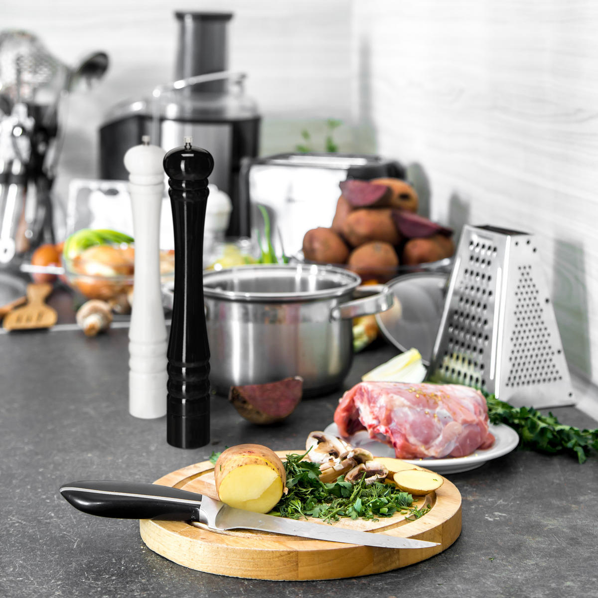 2XPFEFFERMÜHLE - Multicolor, Holz/Keramik (6.5/40/6.5cm) - Relaxdays