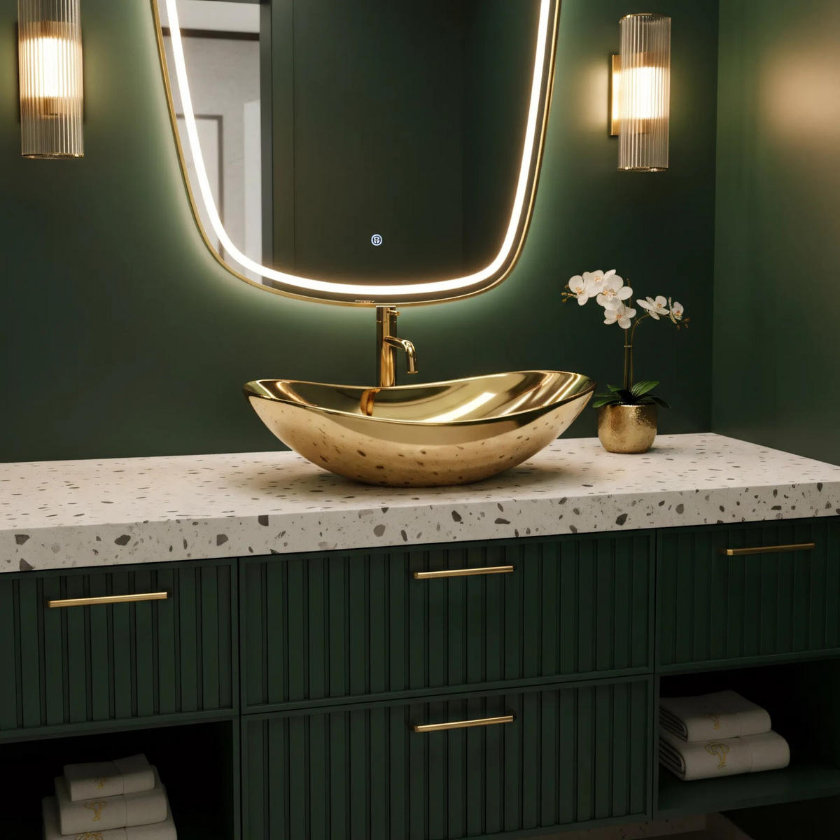 AUFSATZWASCHBECKEN Rea Royal Gold - Goldfarben, Keramik (36/16/62cm) - REA