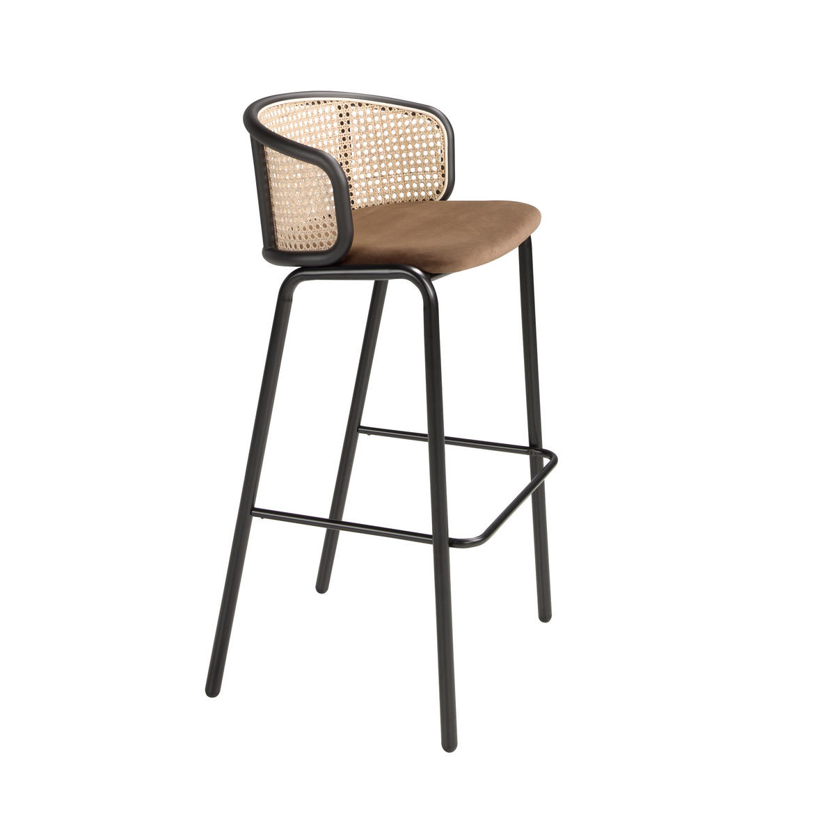 HOCKER aus braunem Samt und Rattan , Braun Schwarz 51/50/95 cm - Schwarz/Braun, Textil (51/95/50cm) - ANGEL CERDA