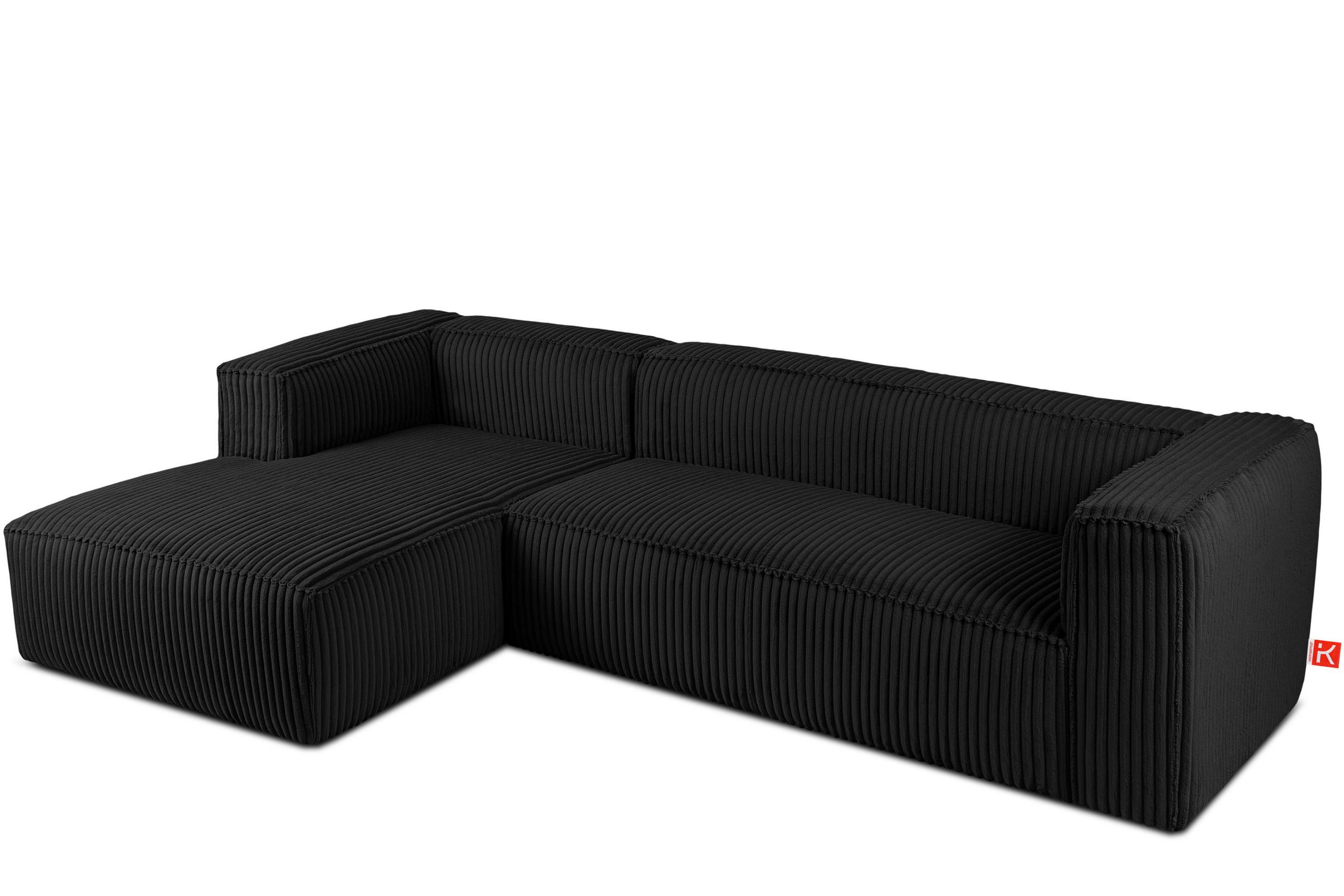 ECKSOFA-LINKS FEROX Modern, Cord-Stoff, schwarz - Schwarz, Textil (305/175cm) - KONSIMO®