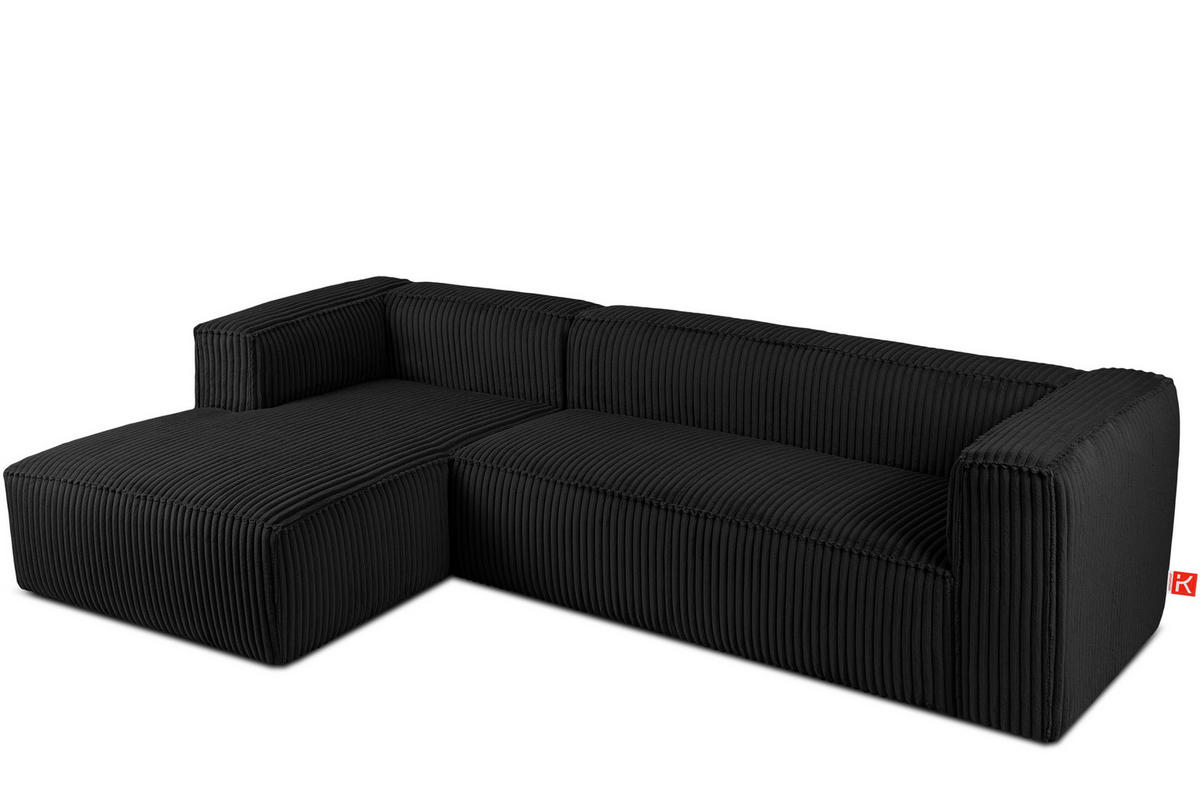 ECKSOFA-LINKS FEROX Modern, Cord-Stoff, schwarz - Schwarz, Textil (305/175cm) - KONSIMO®