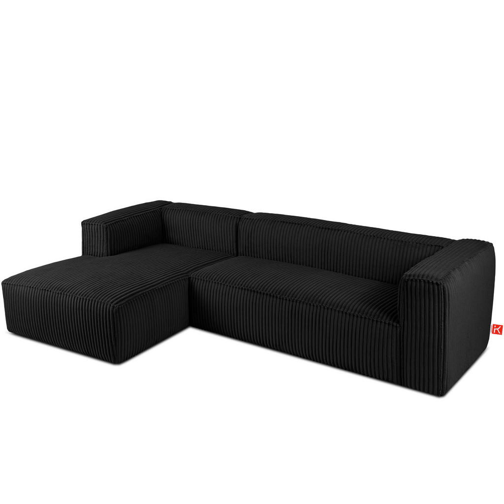 Thumbnail - Konsimo® Ecksofa-Links, Schwarz, Textil, L-Form, 305x175 cm, Wohnzimmer, Sofas & Couches, Wohnlandschaften, Ecksofas