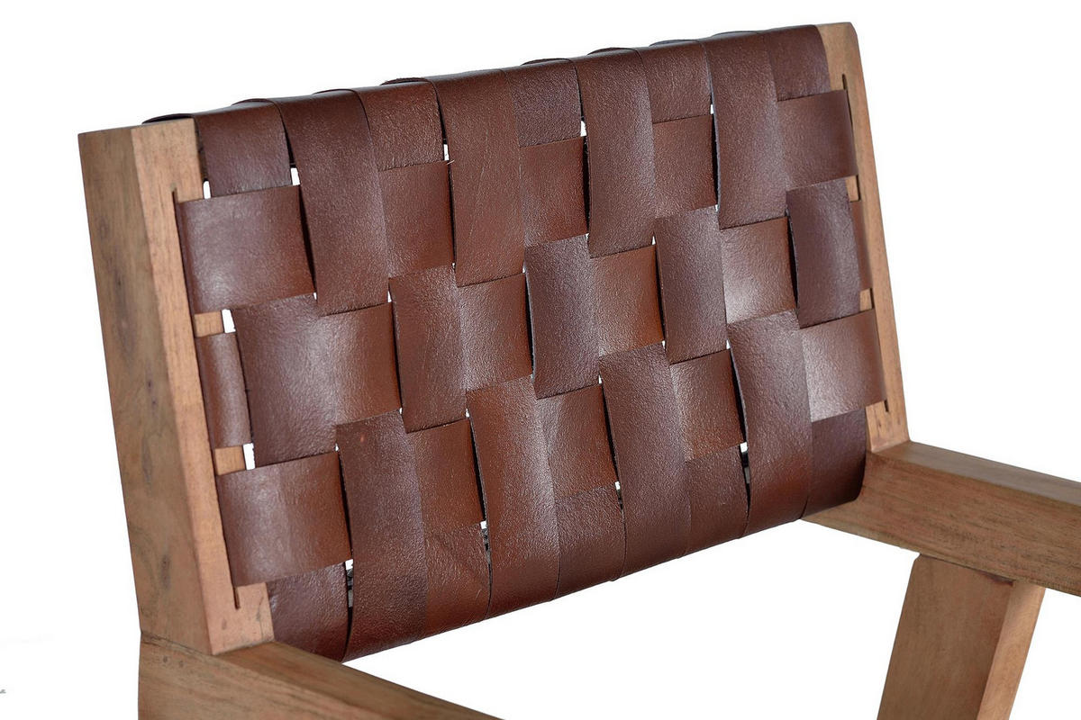STUHL SET 2 Naturleder und Mangoholz - Braun, Fell (62/90/53cm) - Giner y Colomer