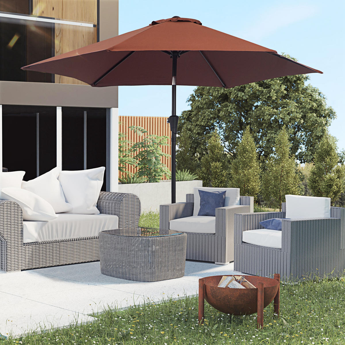 KNICKSCHIRM, Aluminium, Stahl, Kaffee - Braun, Metall (260/260cm) - Outsunny