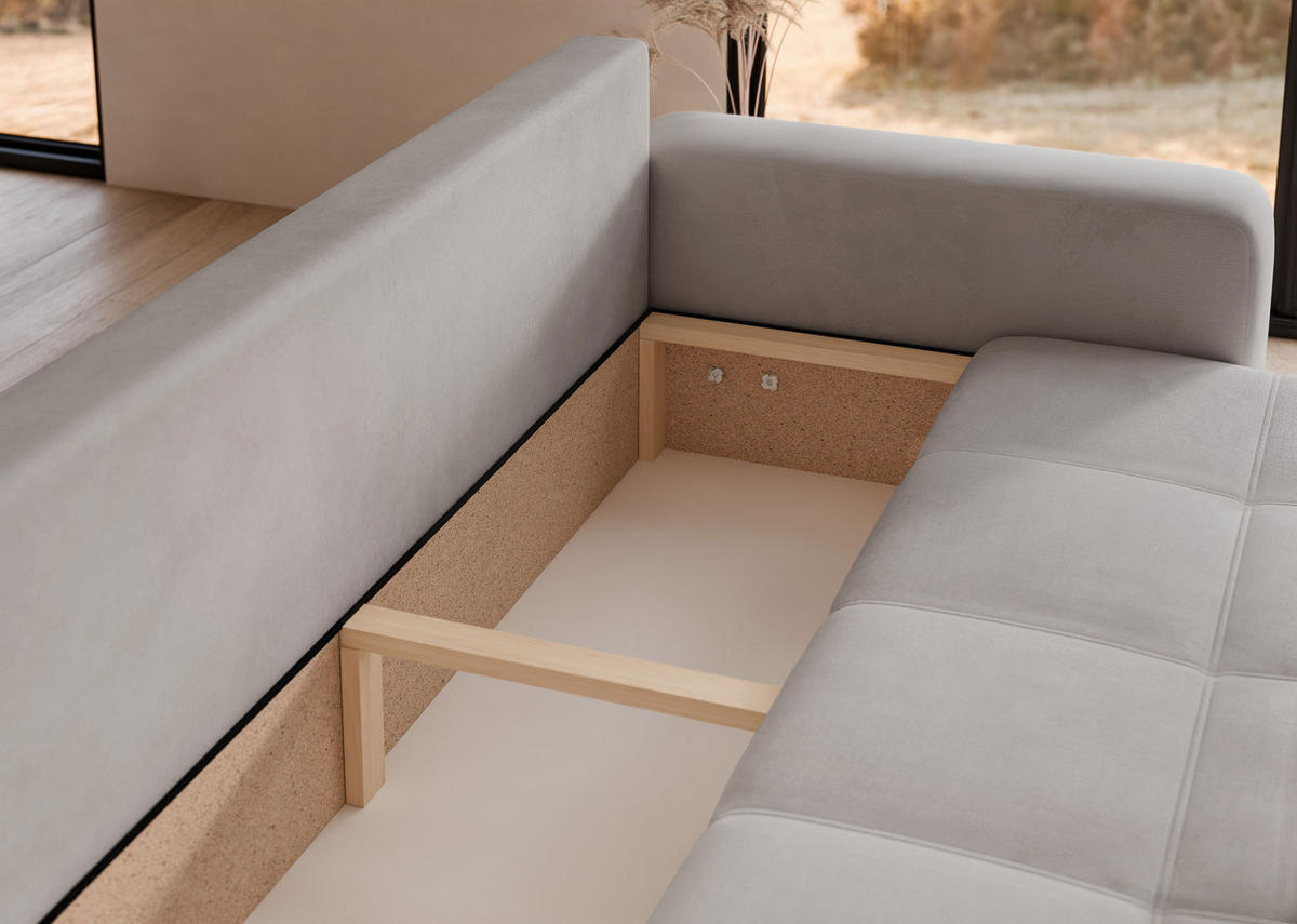 SCHLAFSOFA Velours mit Bettkasten und Schlaffunktion - Grau, Holzwerkstoff/Textil (246/79/93cm) - Idohome