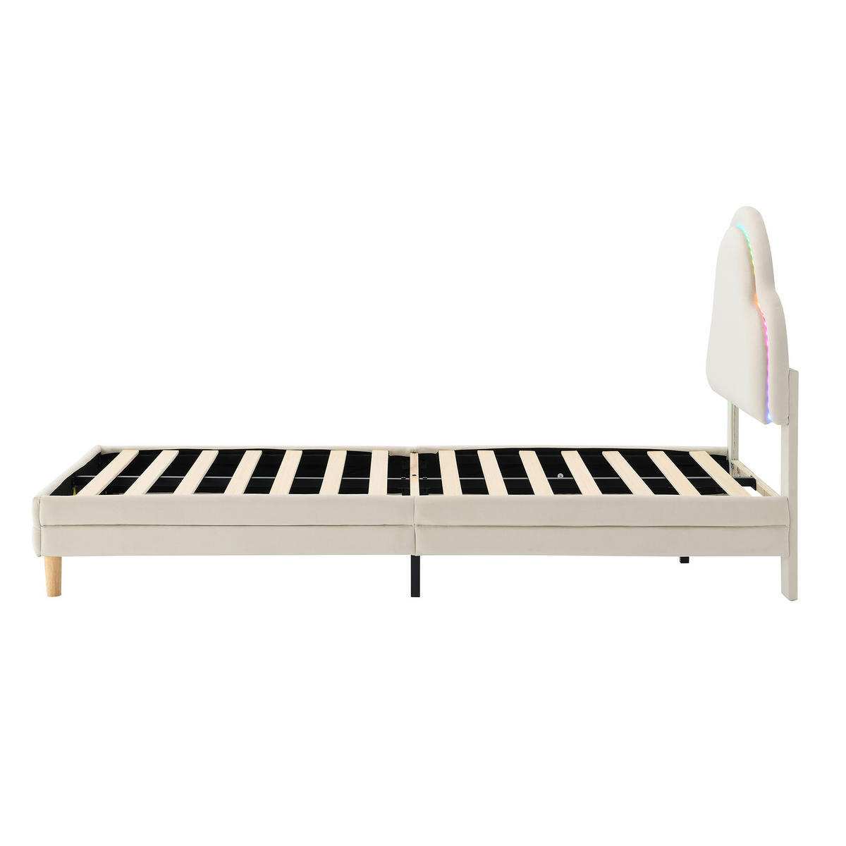 POLSTERBETT Kinder Einzelbett mit Wolken-Kopfteil, LED-Lichtstreifen, Samt, kreatives Design fürs Kinderzimmer, beige - Beige, Textil (90/200cm)