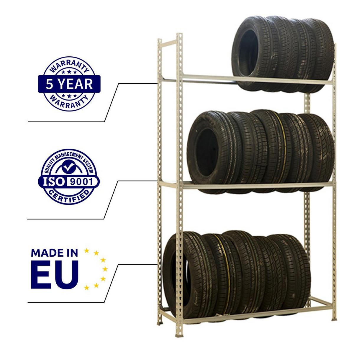 REIFENREGAL Metal Shark NO.1 HxBxT 200 x 90 x 40 cm 3 Ebenen 12 Reifen Verzinkt - Silberfarben, Metall (90/200/40cm) - PROREGAL