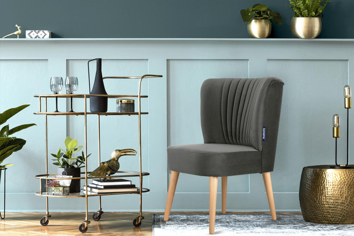 COCKTAILSESSEL DUCO auf hohen Beinen, Graphit/Buche - Buchefarben/Graphitfarben, Holz/Textil (63/89/65cm) - KONSIMO®