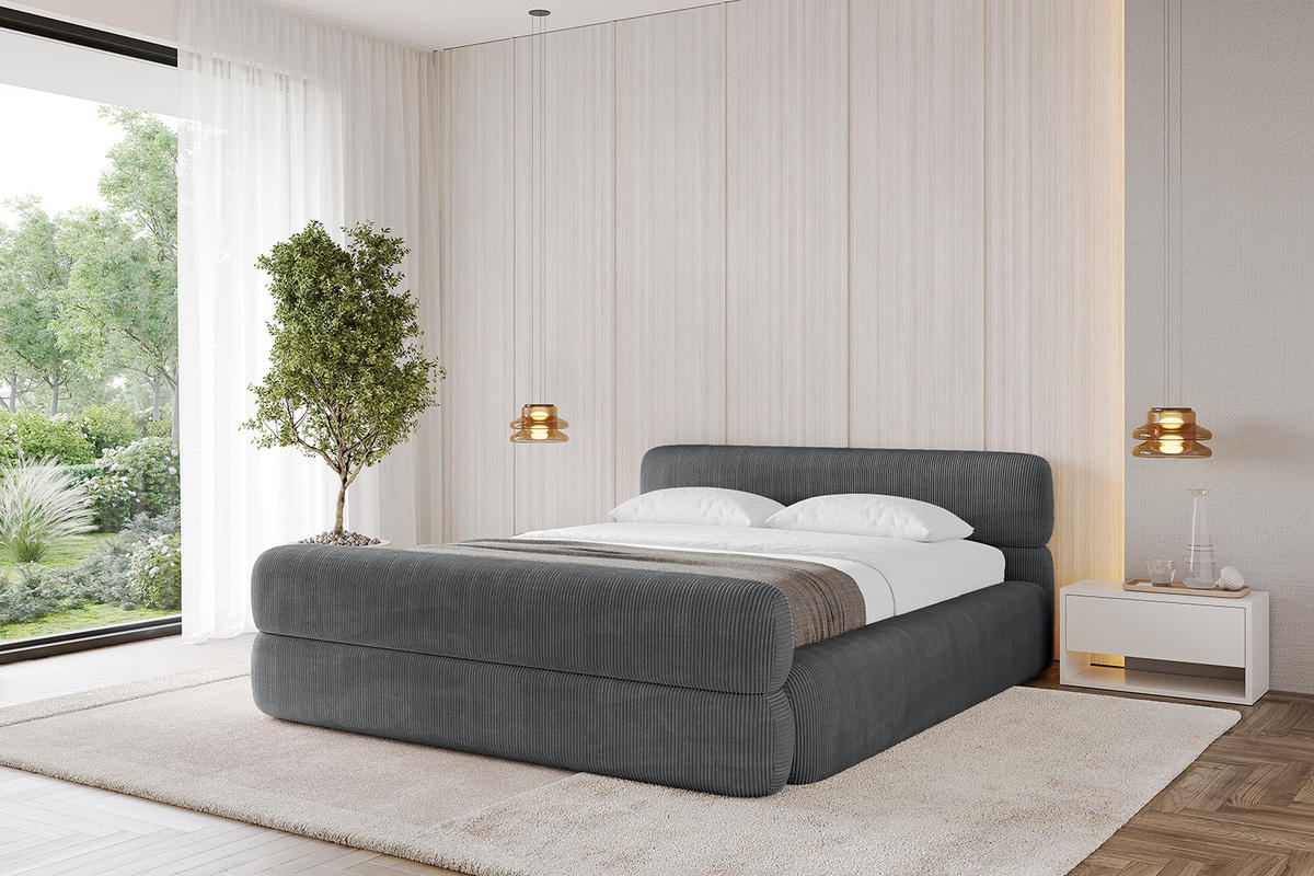 POLSTERBETT mit Bettkasten, Fußteil und Lattenrost, Boxbett mit Matratze H3/H4 - ENORA-Z-V1 180x200 Dunkelgrau - Anthrazit, Holzwerkstoff/Textil (180/200cm) - ALTDECOR