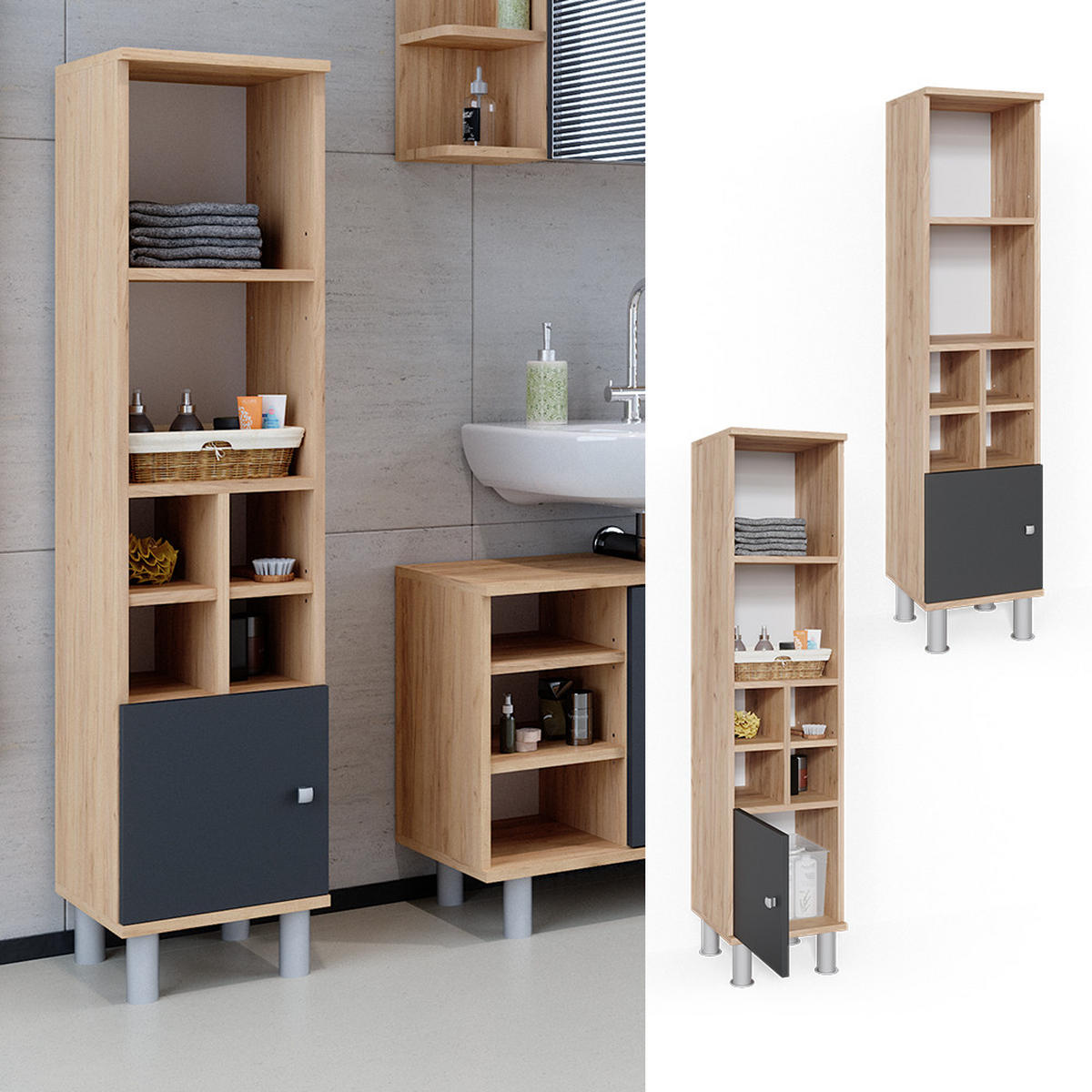 MIDISCHRANK Fynn Anthrazit 30 x 130.6 cm kleine Tür - Anthrazit, Holzwerkstoff (30/130.6/30cm) - Vicco