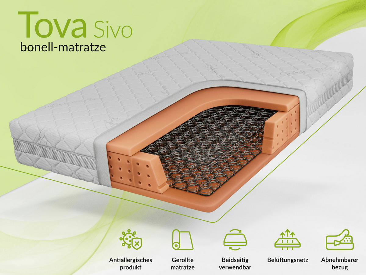 FEDERKERNMATRATZE TOVA - 90/200 - H3 - Sivo - Weiß, Textil (90/200cm) - MKS
