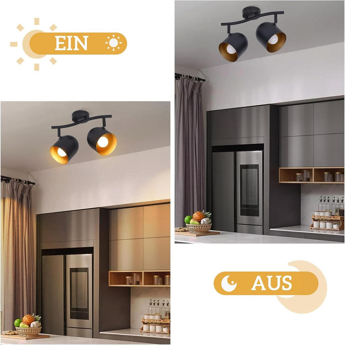 STRAHLER Gera 2-flammig 28/12/21 cm - Schwarz, Metall (28/12/21cm) - Nettlife