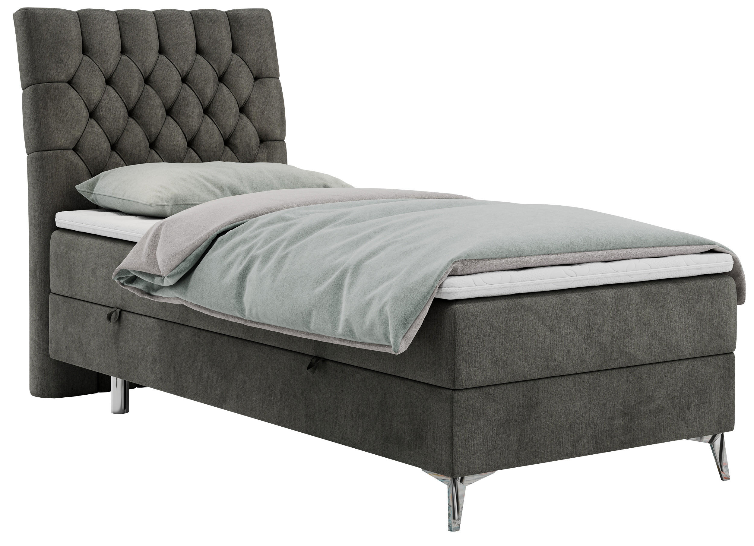 BOXBETT MILEN 90/200 Dunkelgrau Velvet - H3 - Links Seite - Dunkelgrau, Holz/Textil (90/200cm) - MKS