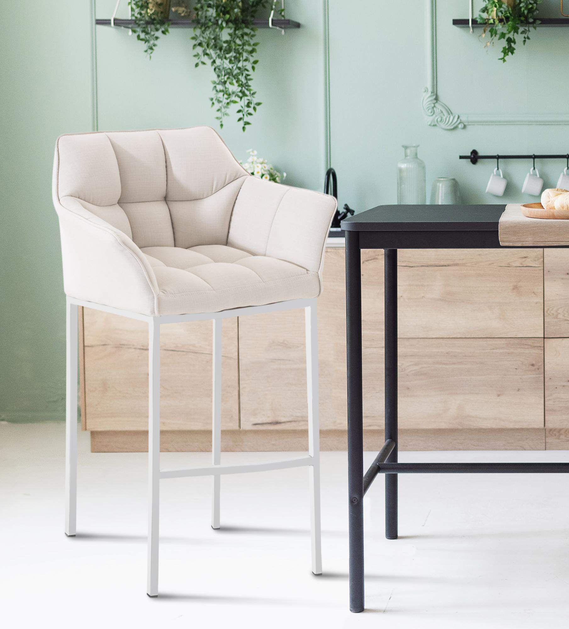 BARHOCKER Stoff Weiß - Weiß, Textil/Metall (64/110/48cm) - CLP