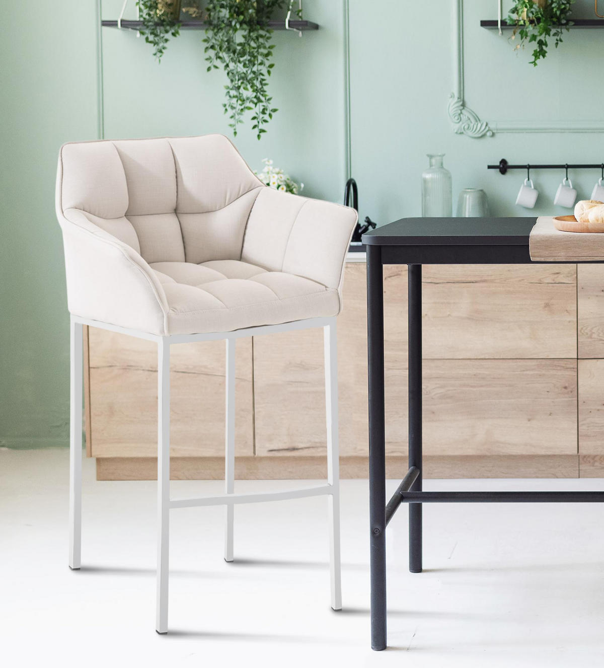 BARHOCKER Stoff Weiß - Weiß, Textil/Metall (64/110/48cm) - CLP