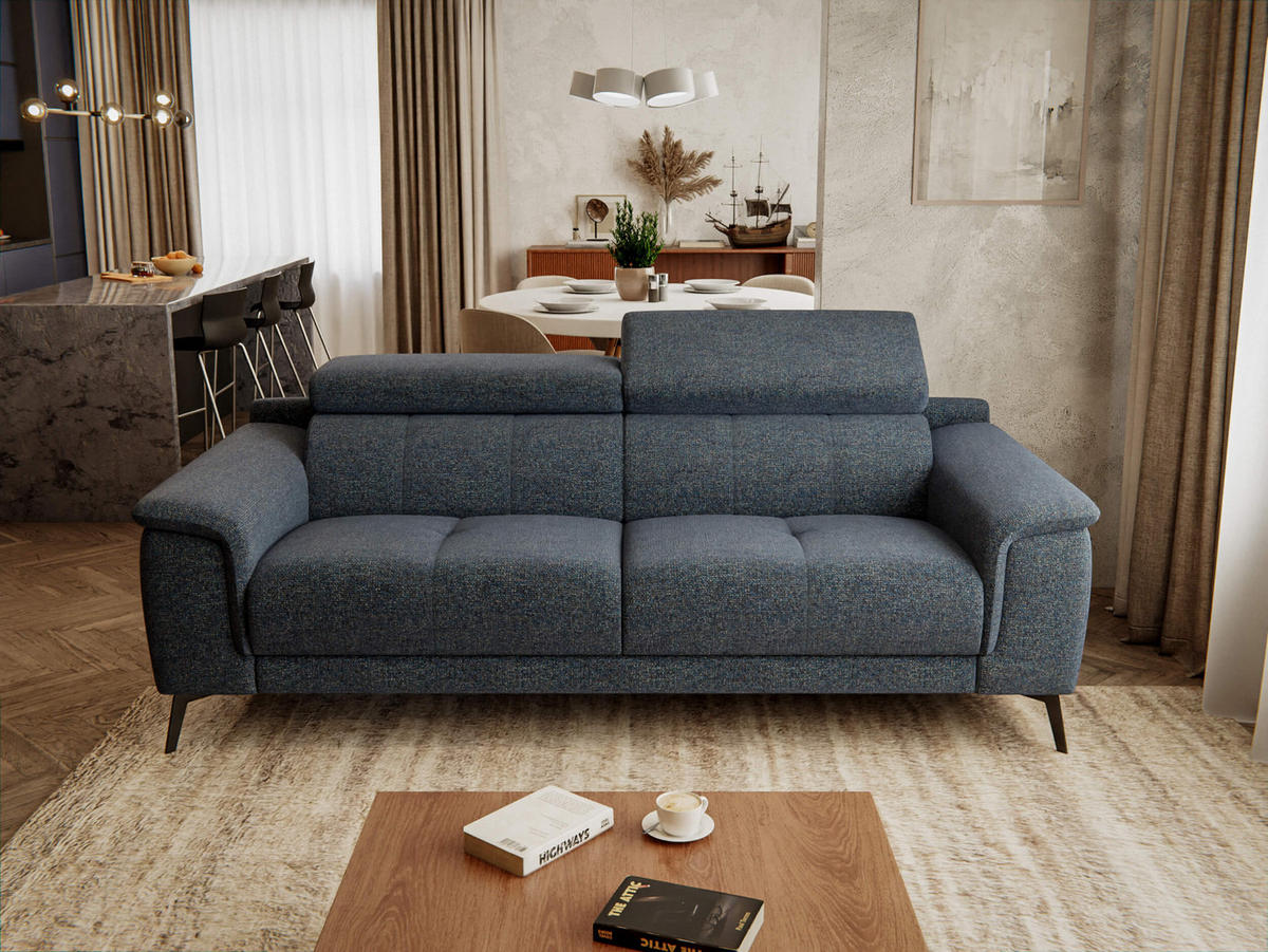 SOFA FIERO 3-Sitzer, dunkelblau - Schwarz/Dunkelblau, Holzwerkstoff/Textil (212/82/103cm) - Courtois Laville
