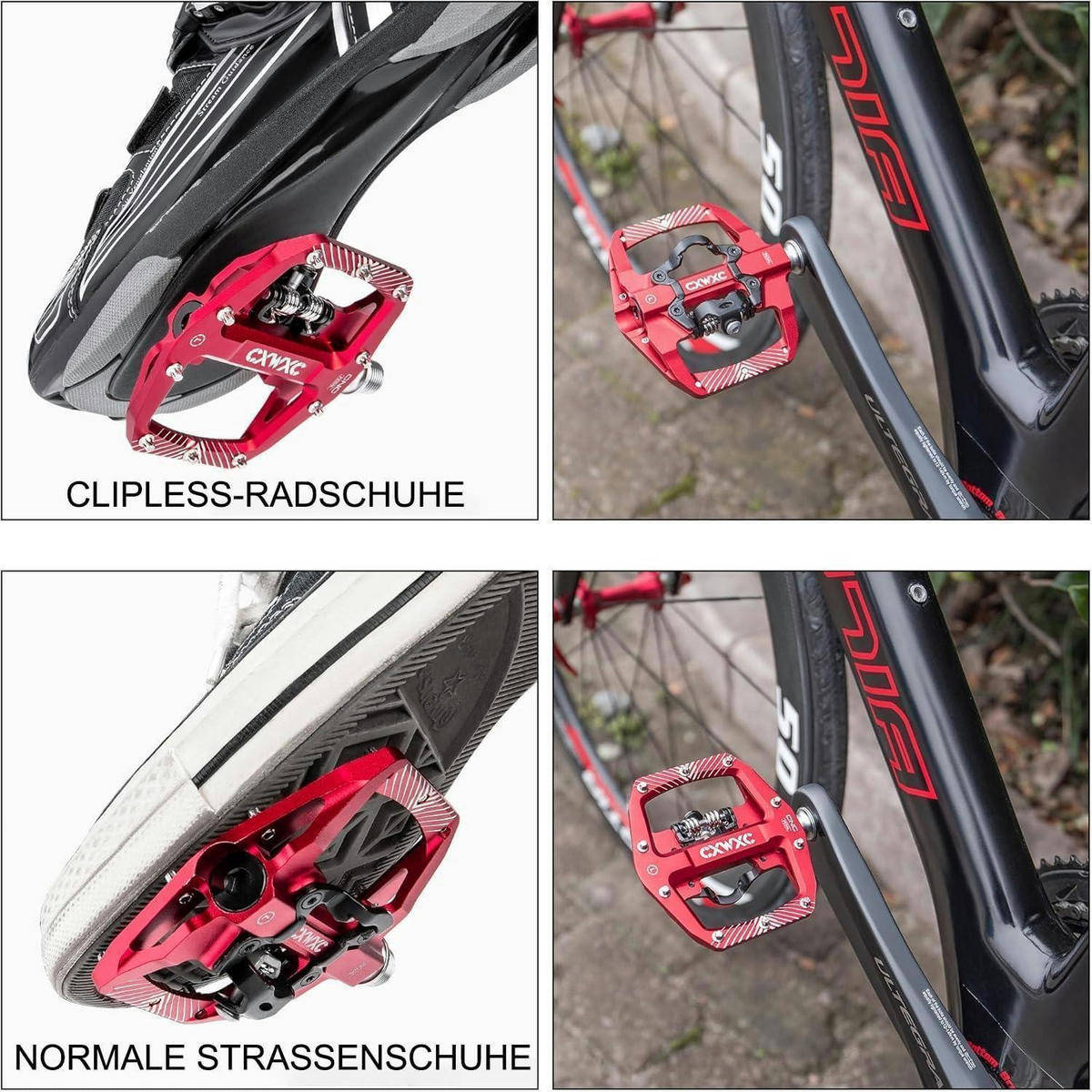 FAHRRADPEDALE Rot Aluminiumlegierung mit 3 Lagern - Rot, Metall (3.9/1.5/4.3cm)