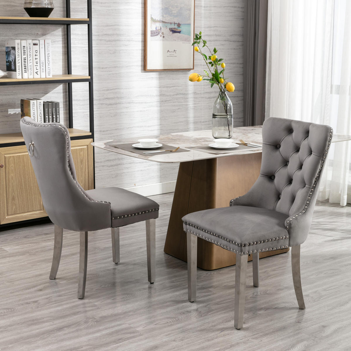 STUHL-SET DE-36289 2 Stück mit verchromten Beinen Grau - Grau, Holz (50/95/65cm) - ComfortXL