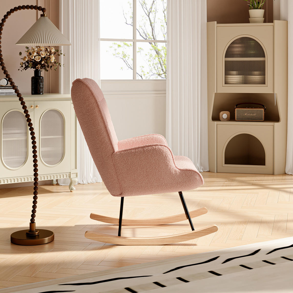 SCHAUKELSESSEL Rosa mit Metallgestell für Wohnzimmer - Rosa, Holz/Textil (75/92/68cm) - PARAFTA HOME