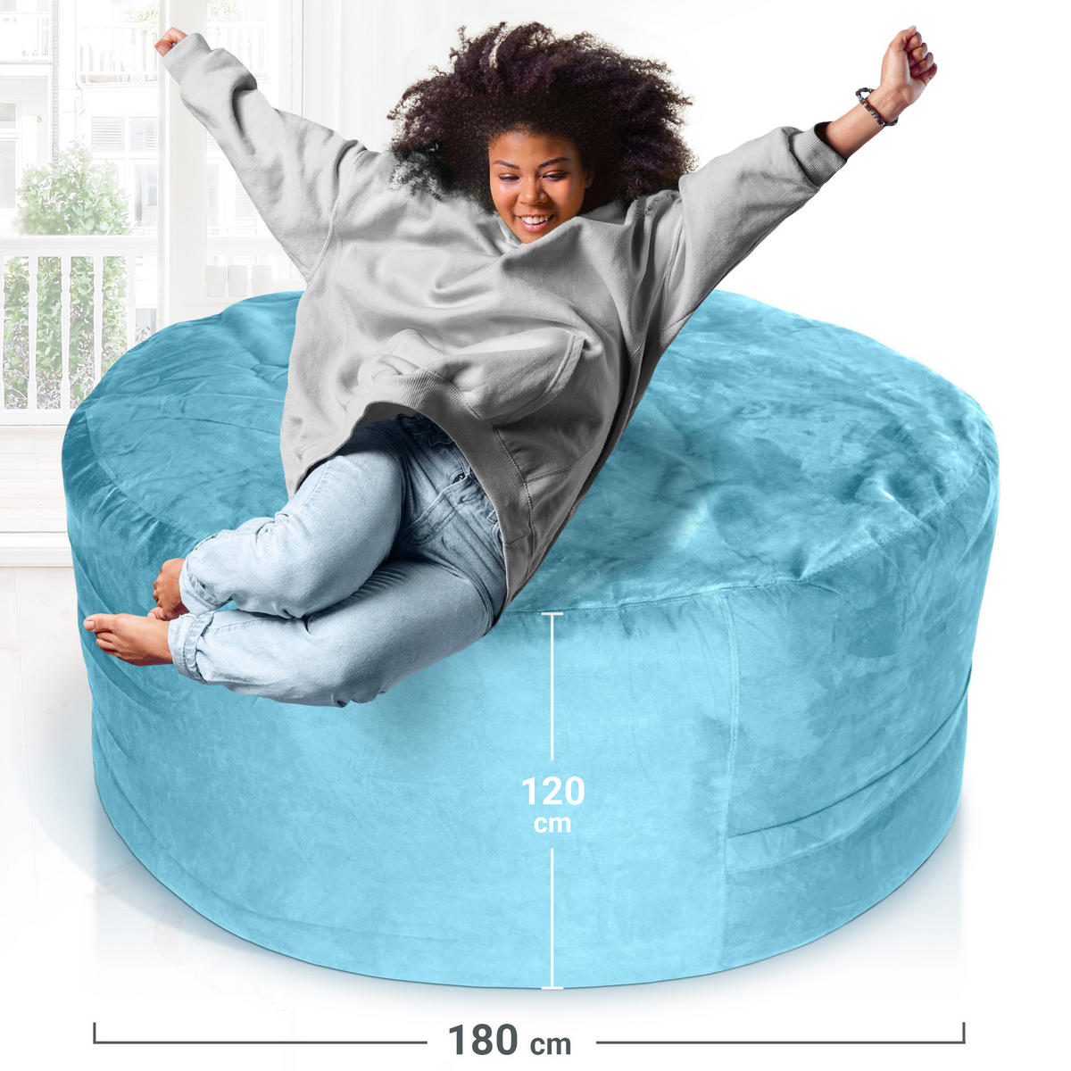 RIESEN-SITZSACK XXL JUMBO Velours 6ft - Hellblau, Textil (180/120/180cm) - Green Bean