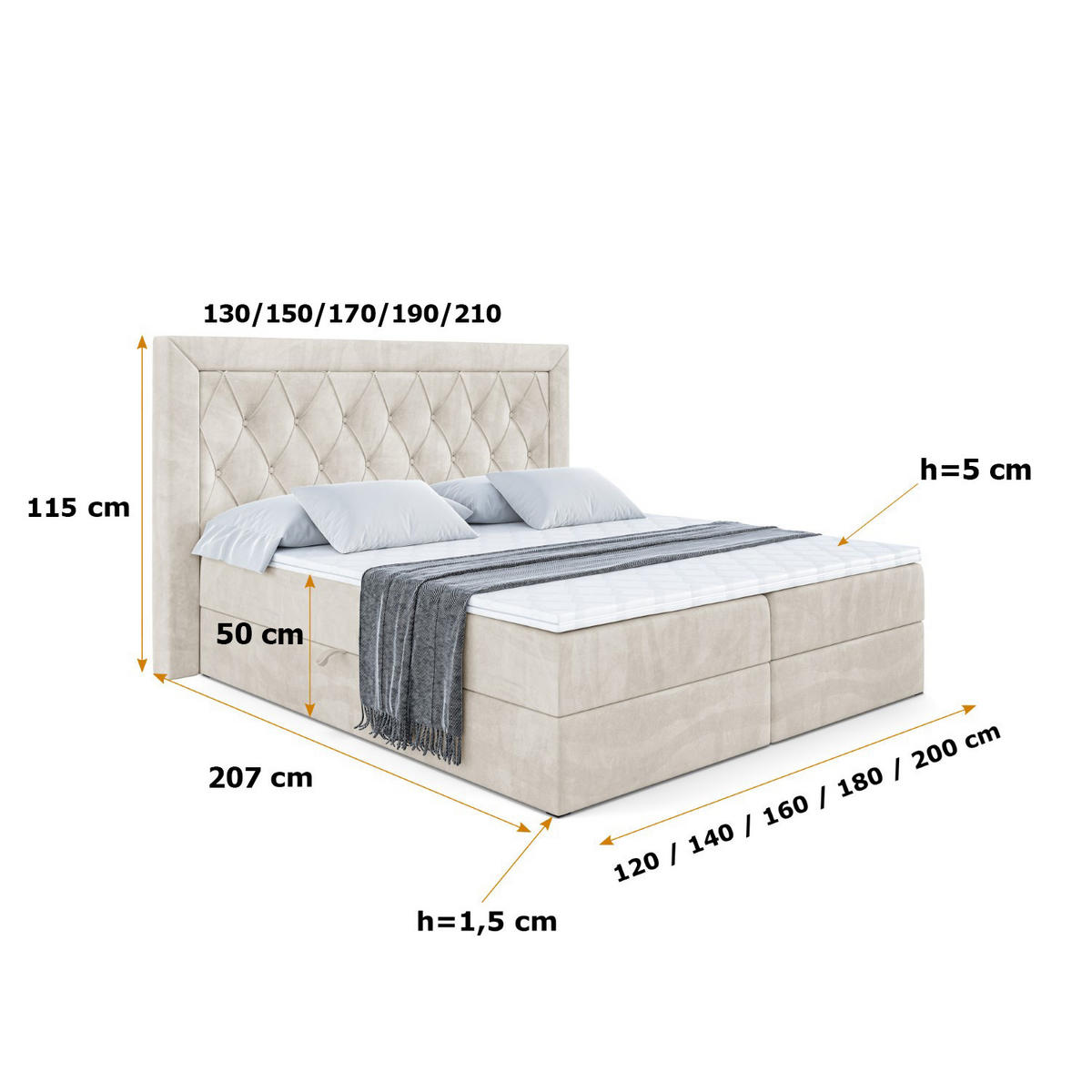 BOXBETT mit H4-Matratze und Lattenrost - NOEL - 160x200 Ecru - Ecru, Holzwerkstoff (160/200cm) - ALTDECOR
