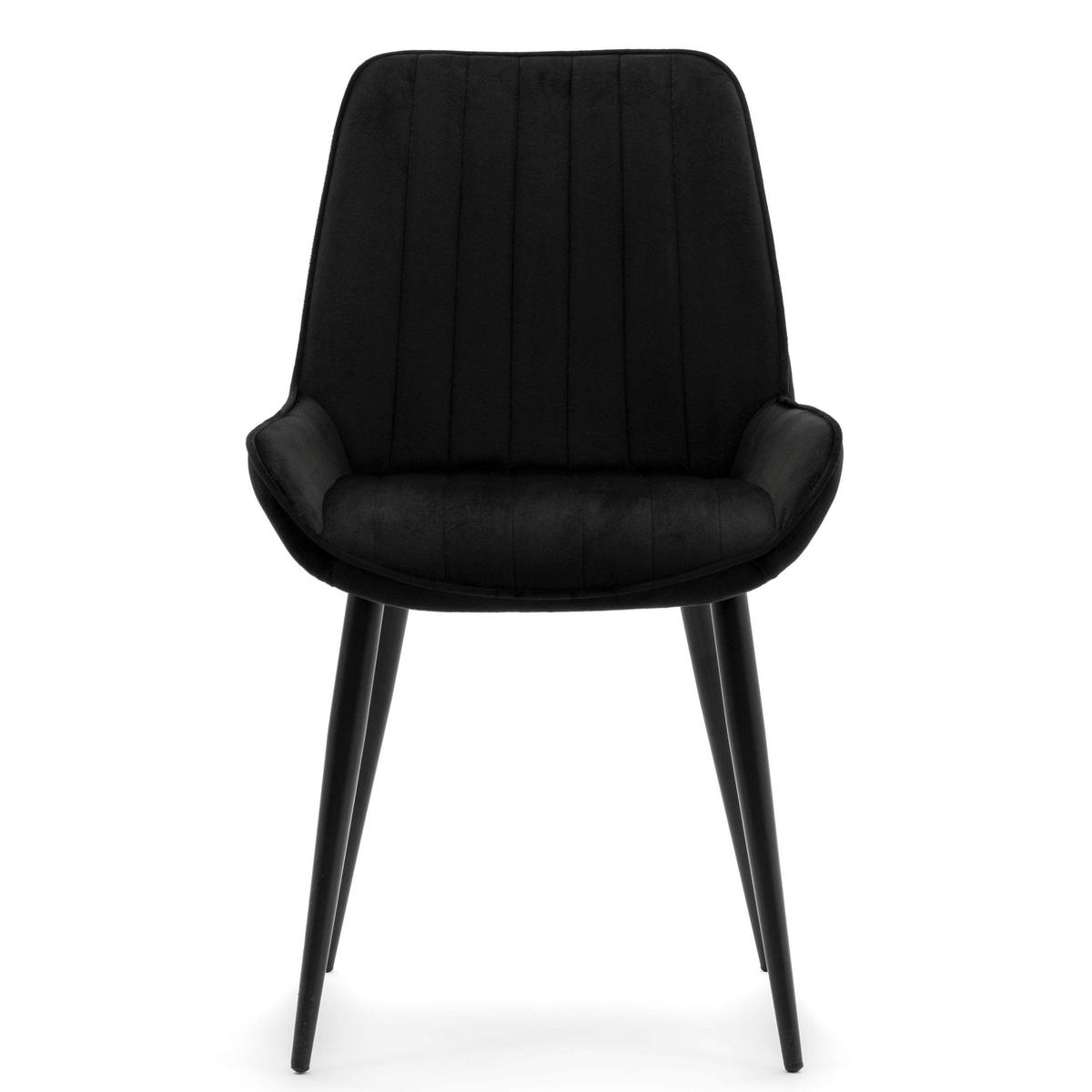 STUHL LUCA gepolstert mit Steppung - schwarz schwarze Beine - Samt Velours - Schwarz, Textil/Metall (51/88/50cm) - NEW HOME