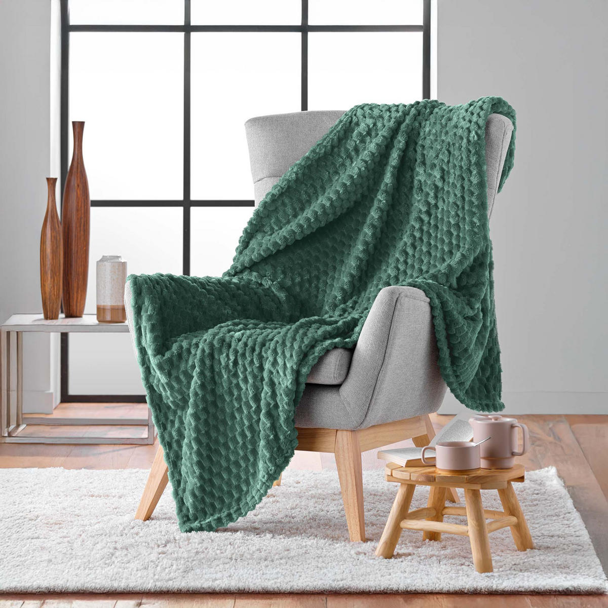 TAGESDECKE aus Flanell Frosty 150/125/0,5 cm - Grün, Textil (125/150cm) - Douceur d´intérieur