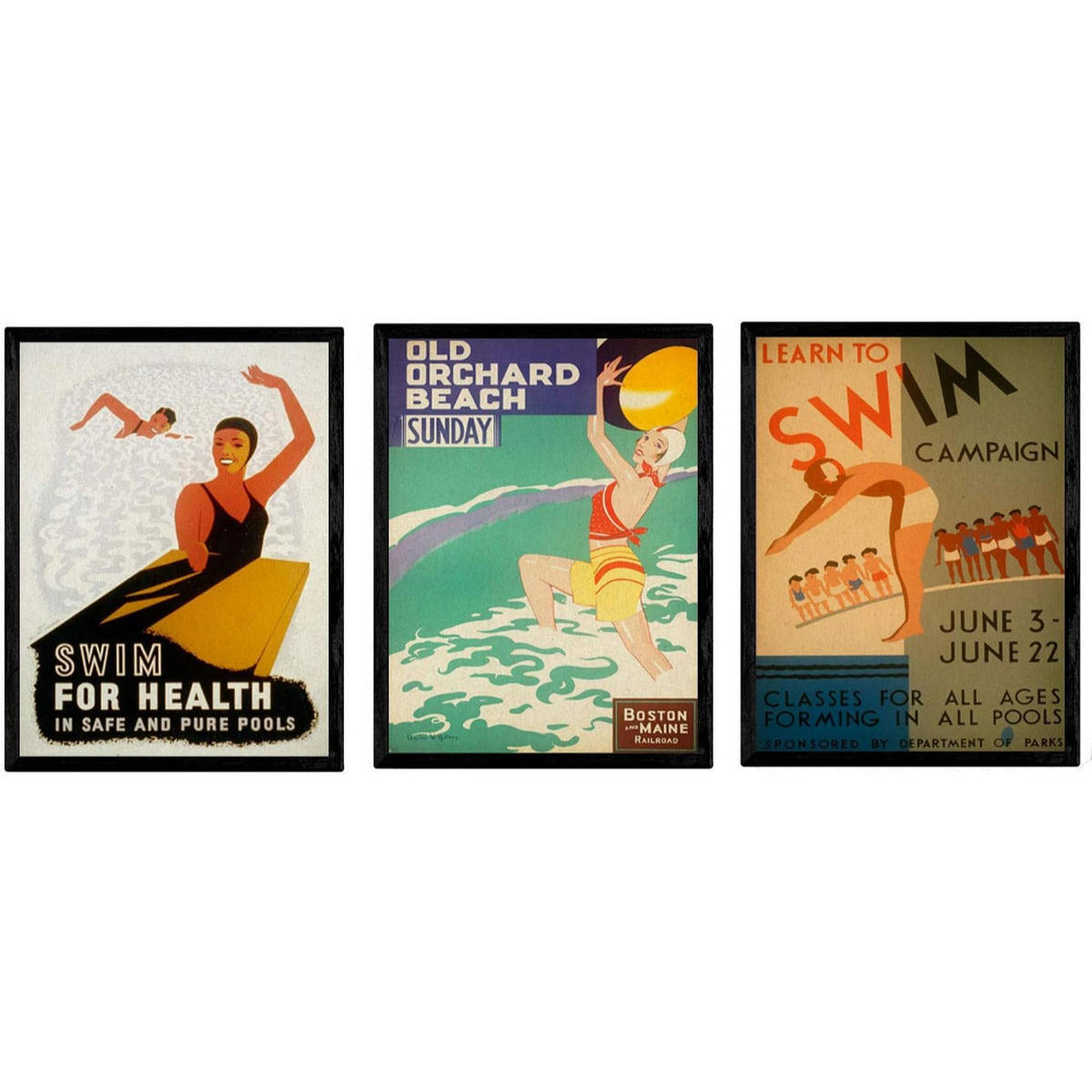 POSTER Set Mit 3 Schwimmbäder, Strände, Schwimmkurse A3 Rahmenlos - Klar, Papier (29.7/5/42cm) - Nacnic