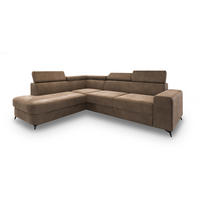 ECKSOFA ALVORO L-S Beige Velours-Stoff mit Schlaffunktion - Beige, Holz (253/190cm) - MASSENO
