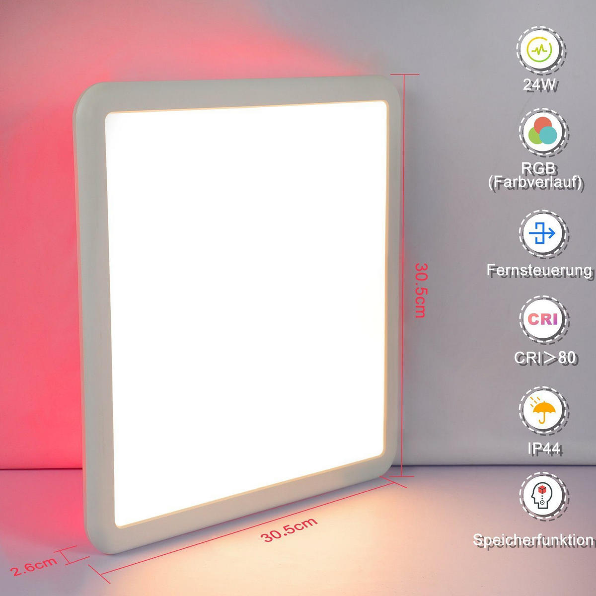 LED-DECKENLEUCHTE Schild 31/31/3 cm - Schwarz, Kunststoff (31/31/3cm) - Nettlife