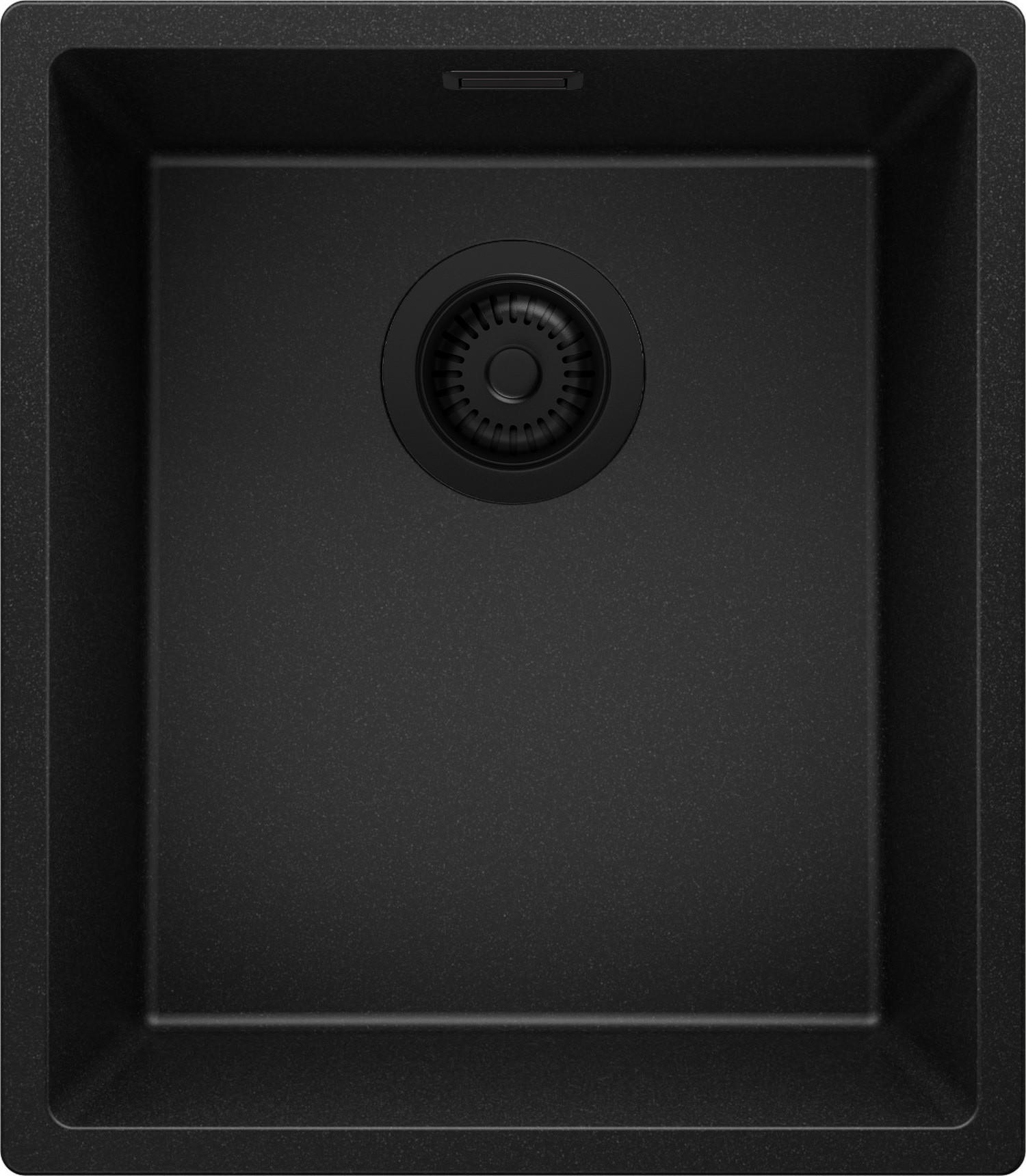 UNTERBAUSPÜLE GRANIT London, 2-er set Alles Schwarz 41/47 cm 1 Becken + Ablauf-Set ab 45er Unterschrank - Schwarz, Kunststoff (41/20/47cm) - Primagran