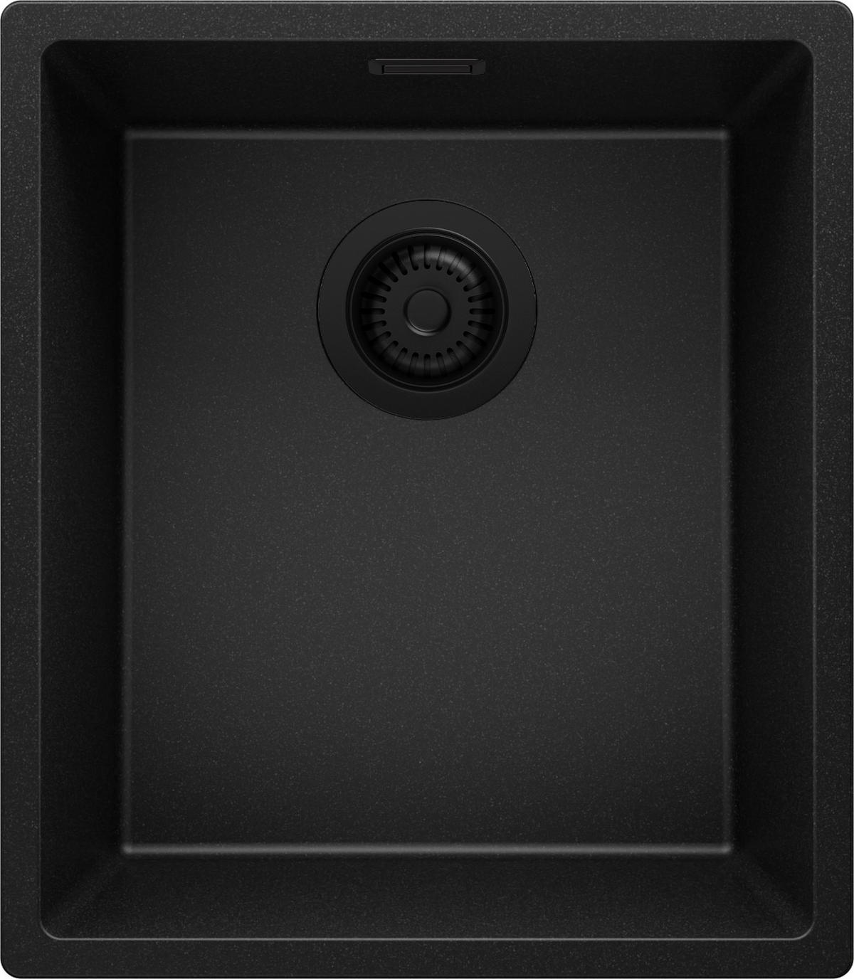 UNTERBAUSPÜLE GRANIT London, 2-er set Alles Schwarz 41/47 cm 1 Becken + Ablauf-Set ab 45er Unterschrank - Schwarz, Kunststoff (41/20/47cm) - Primagran