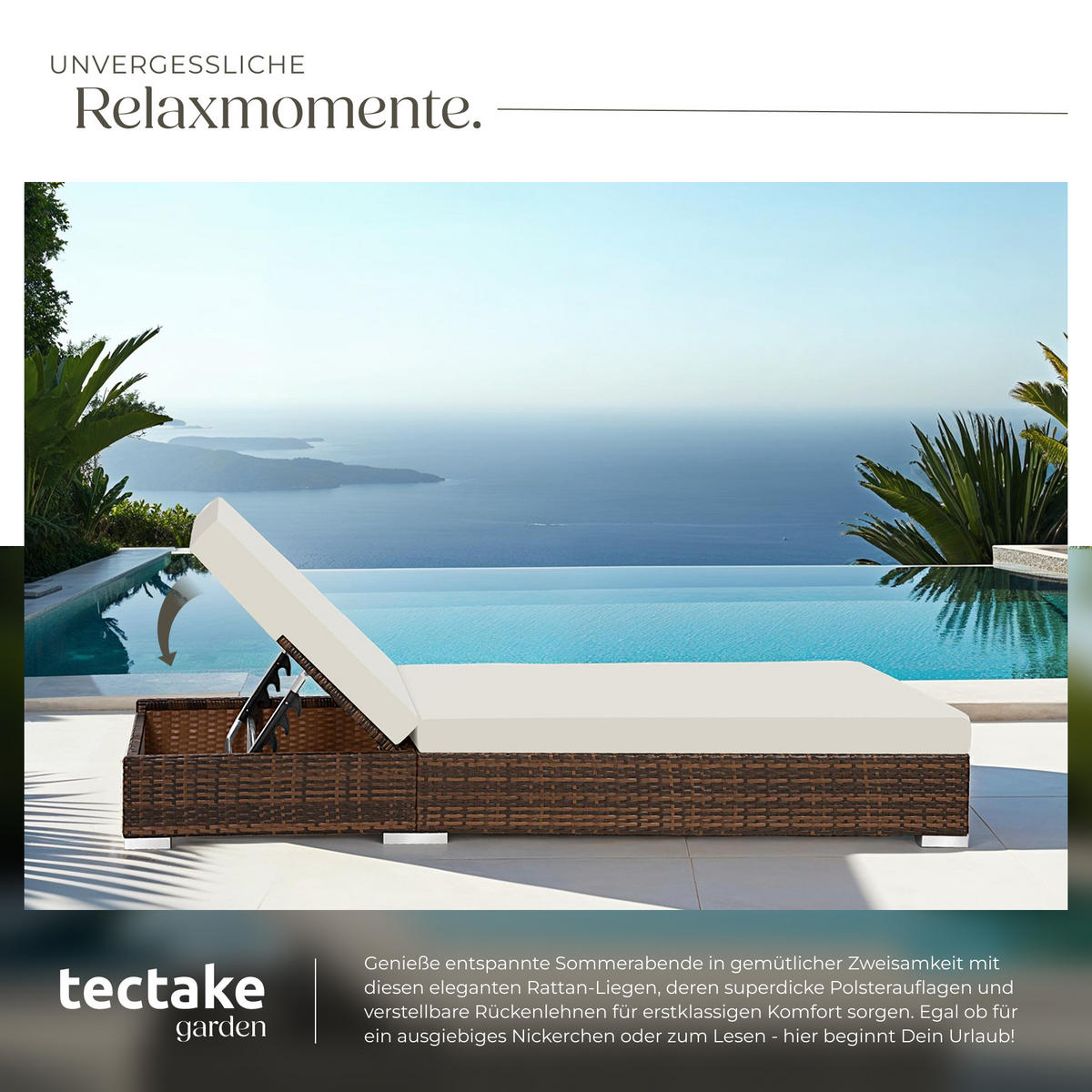 RATTAN-SONNENLIEGE 2er Set,wetterfest und UV-beständig,braun - Braun, Kunststoff (60/21/184cm) - tectake
