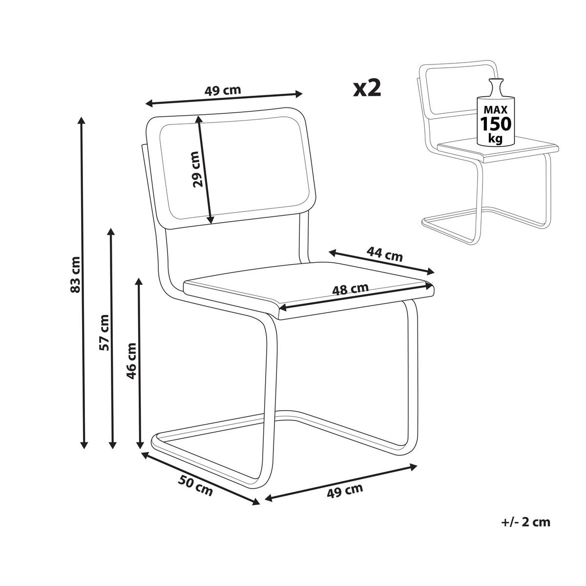 ESSZIMMERSTUHL 2er-Set Rattan natürlich/schwarz Cordova - Schwarz/Naturfarben, Naturmaterialien (49/83/50cm) - Beliani