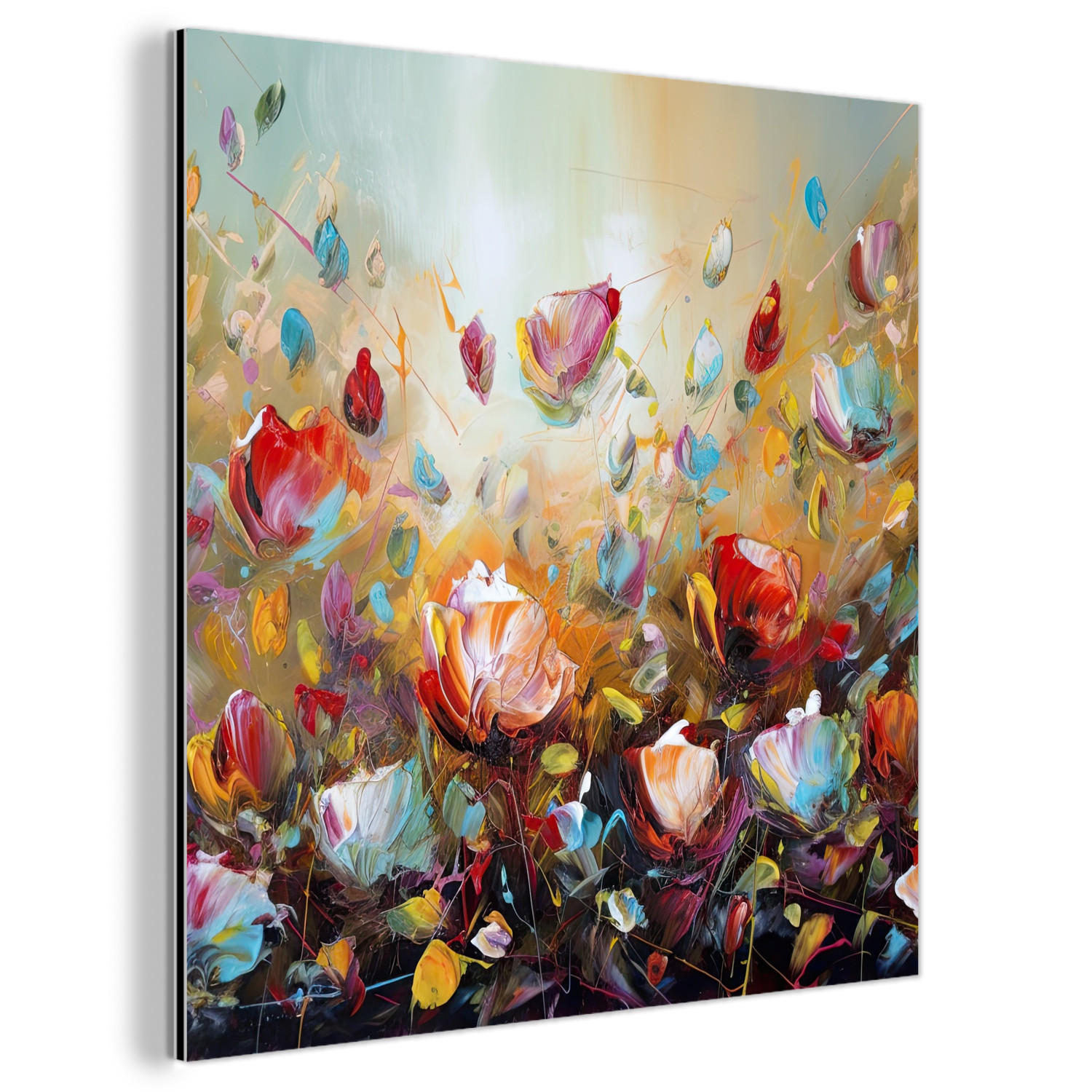 METALLBILD Blumen - Kunst - Natur - Ölgemälde 20x20 cm - Multicolor, Metall (20/20cm) - MuchoWow