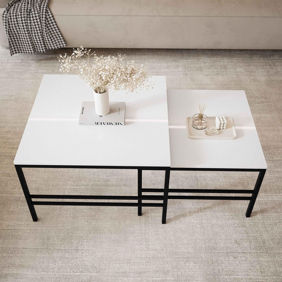 COUCHTISCH Cashmere Schwarze Rahmen - Beige/Schwarz, Holzwerkstoff (70/70/46cm) - Idohome