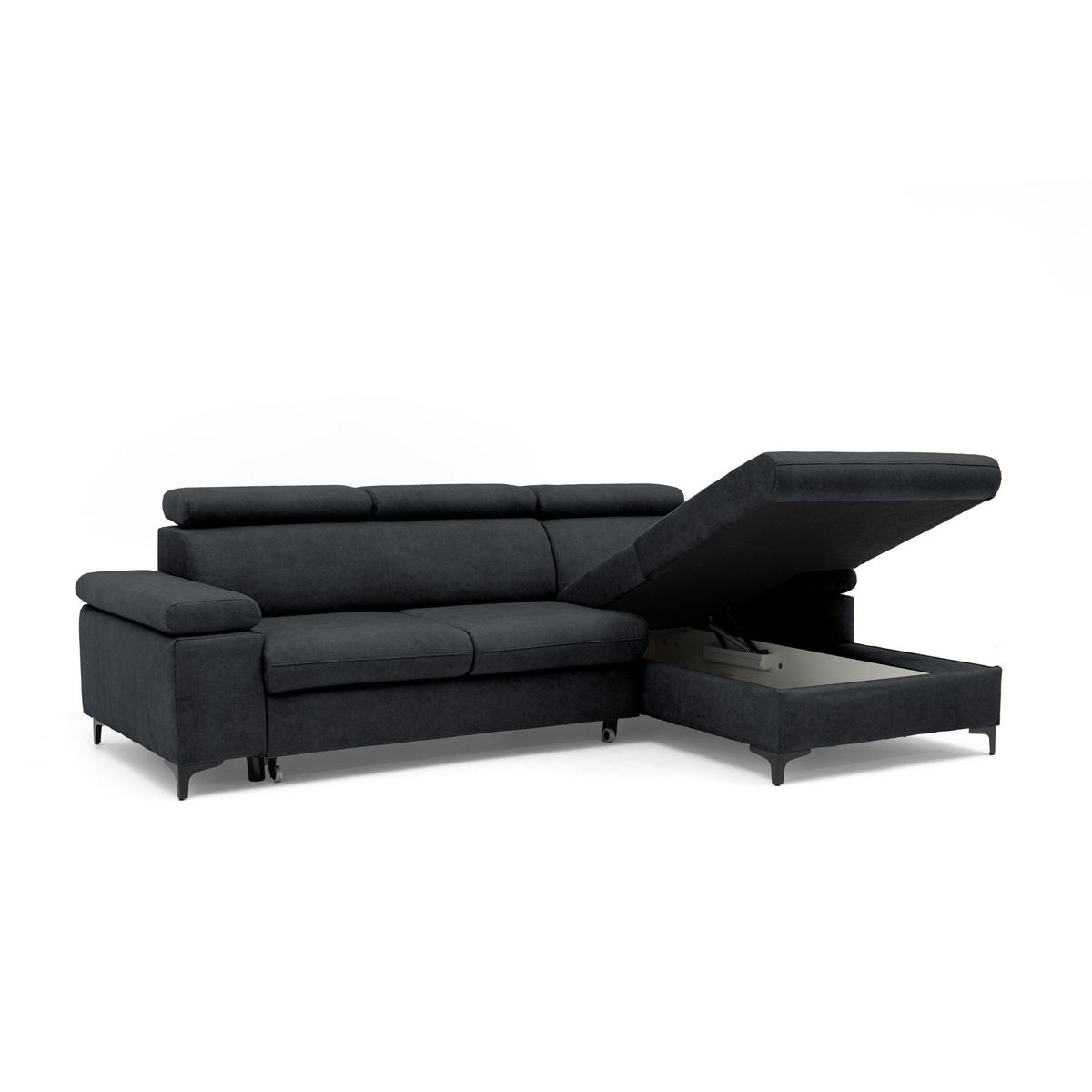 ECKSOFA MAVIC L Rechts mit Schlaffunktion Velours Graphit - Graphitfarben/Schwarz, Glas/Holz (257/176cm) - Muffo
