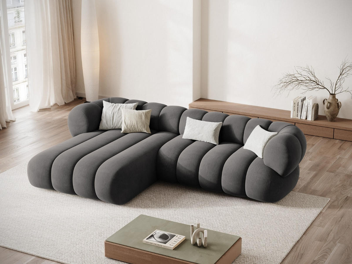 ECKSOFA links Koge aus Samt grau 5 Sitzplätze - Grau, Textil (165/270cm) - Cosmopolitan Design