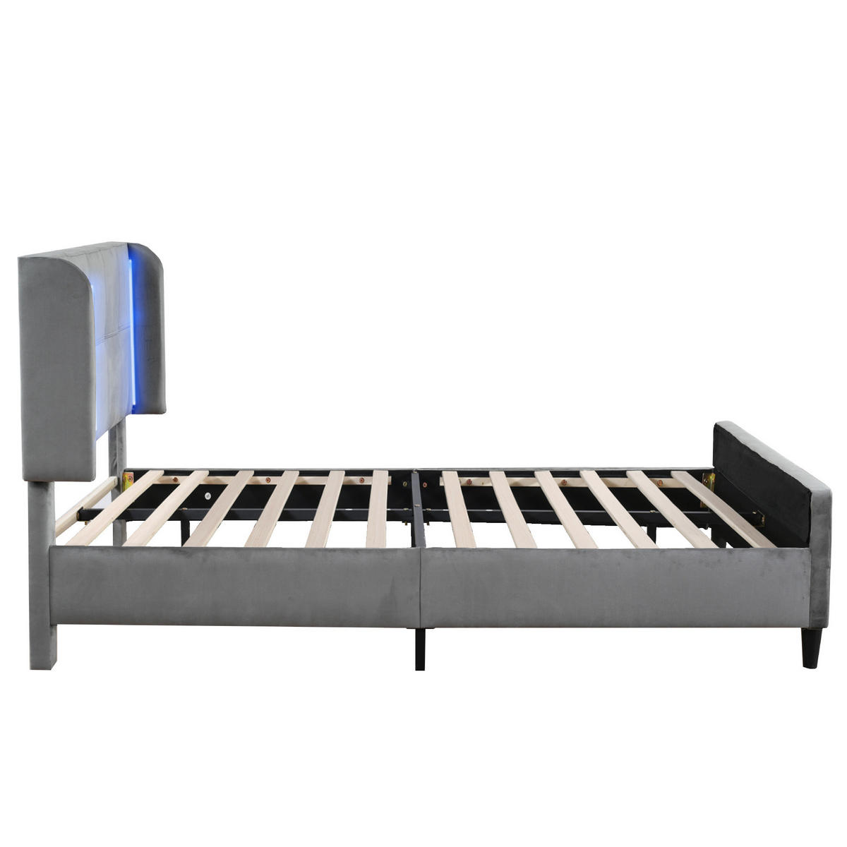 POLSTERBETT aus Samt 140x200 cm Grau mit LED-Beleuchtung und verstellbarem Kopfteil - Grau, Textil (140/200cm) - IVMEU