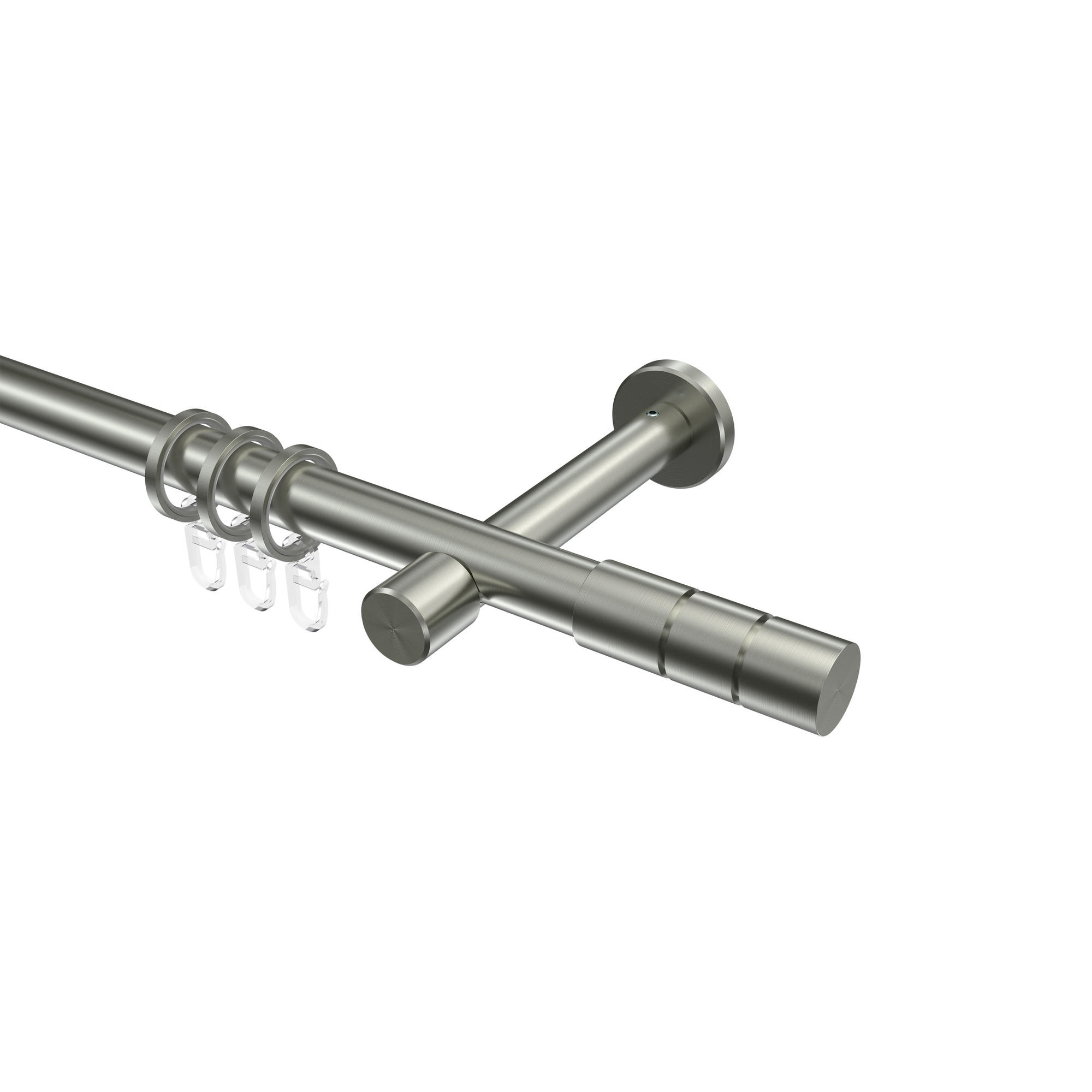 GARDINENSTANGEN-SET Prestige Elanto 120 cm, 1-läufig, 20 mm Ø Edelstahl-Optik - Edelstahlfarben, Metall (120cm) - INTERDECO